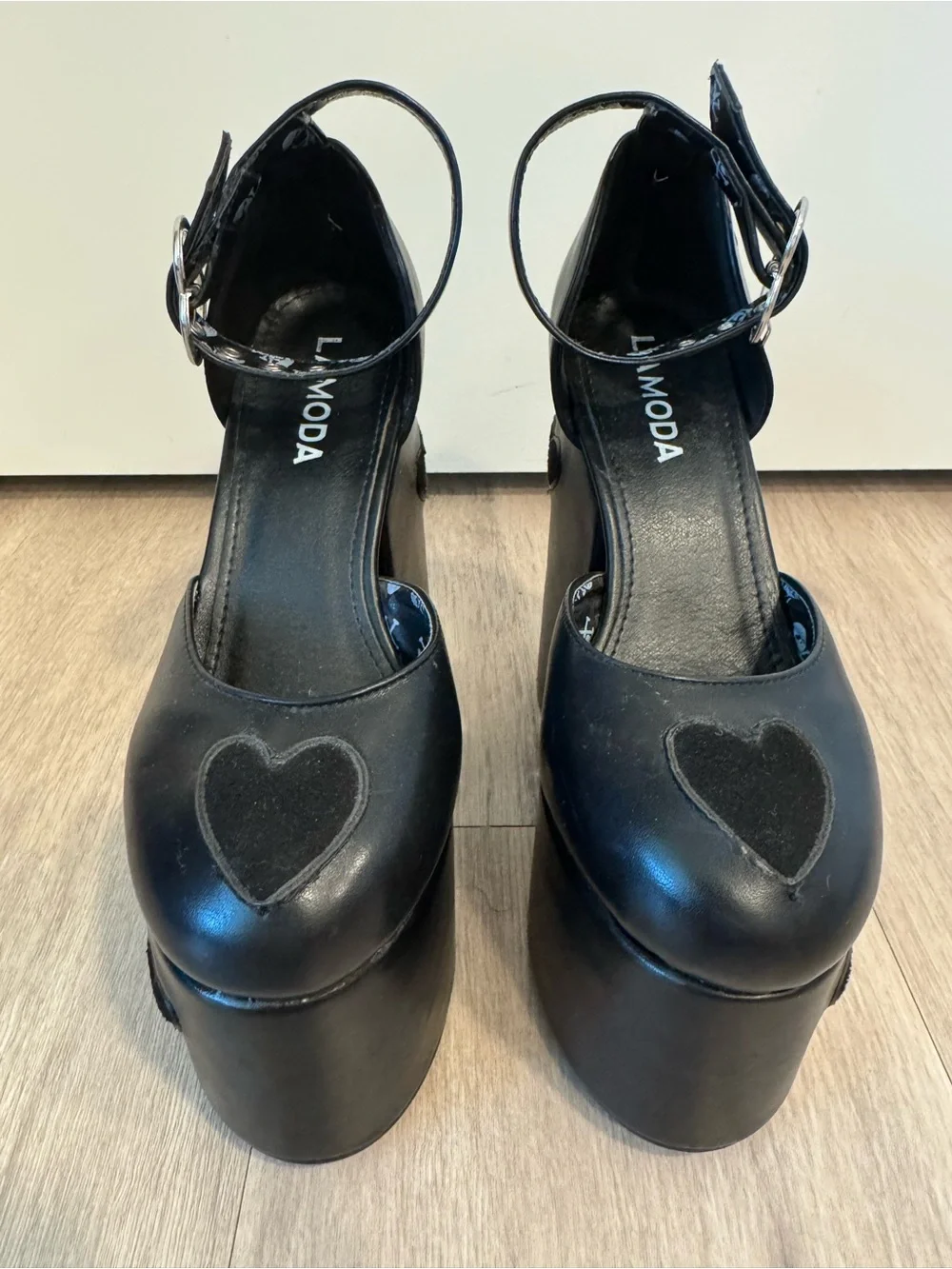 Lamoda Black Heart-Accent Platform Heels - Women's